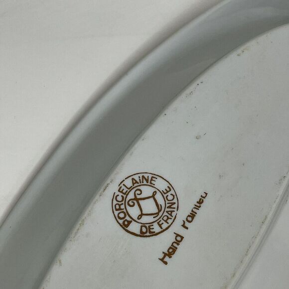 Porcelain De France Hand Painted Oval Celery Dish Trinket Gold Cream 9.5" x 4" - Picture 3 of 6
